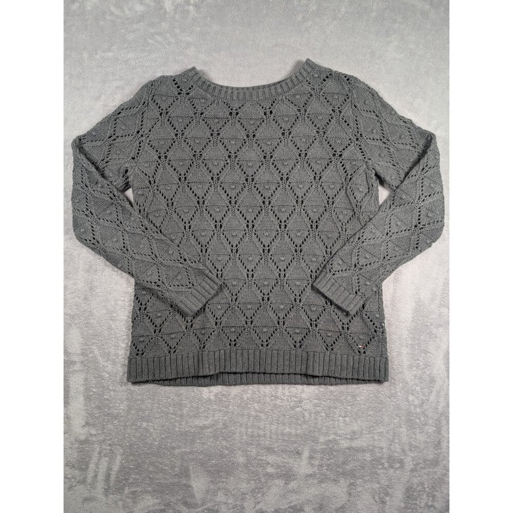 Tommy Hilfiger Womens Size XL Gray Diamond 3D Knit Pullover Sweater Gauzy Y2K